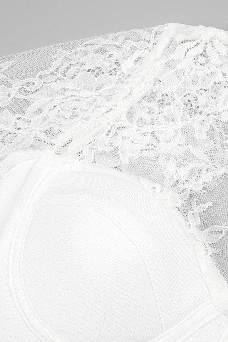 Romantic Eyelash Boat Neck Sheer Lace Bandage Backless Cocktail Midi Dress - Fashionpara