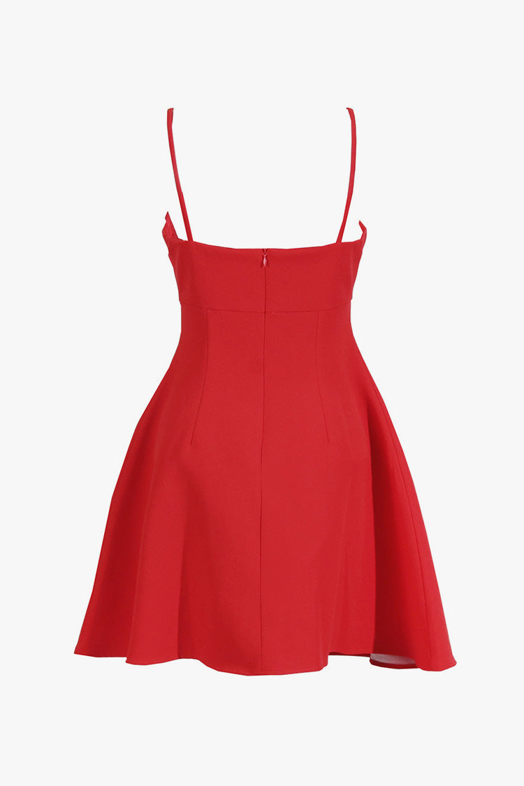 Romantic Rosette Square Neck Pocketed A Line Cami Party Mini Dress