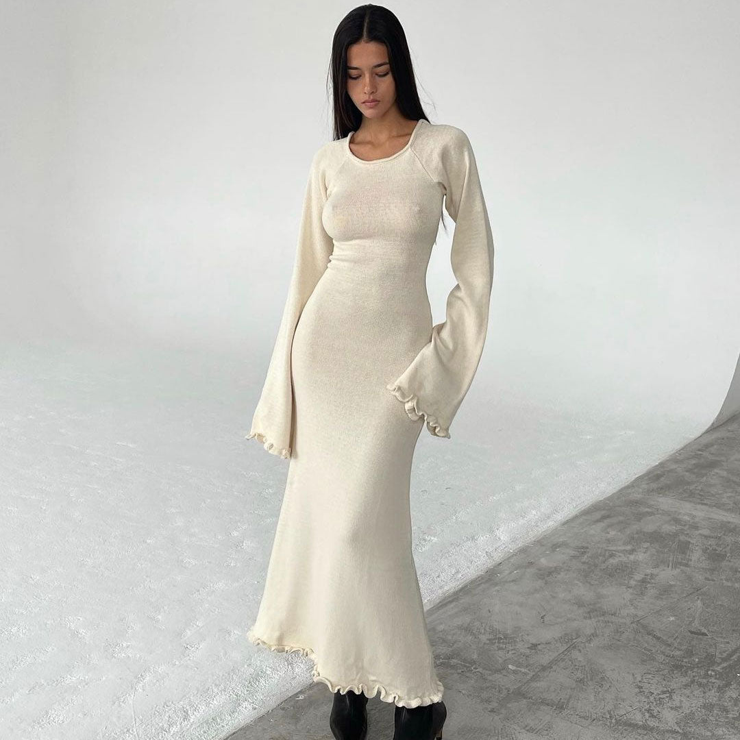 Trendy & Unique Scoop Neck Long Sleeve Ruffle Maxi Dress