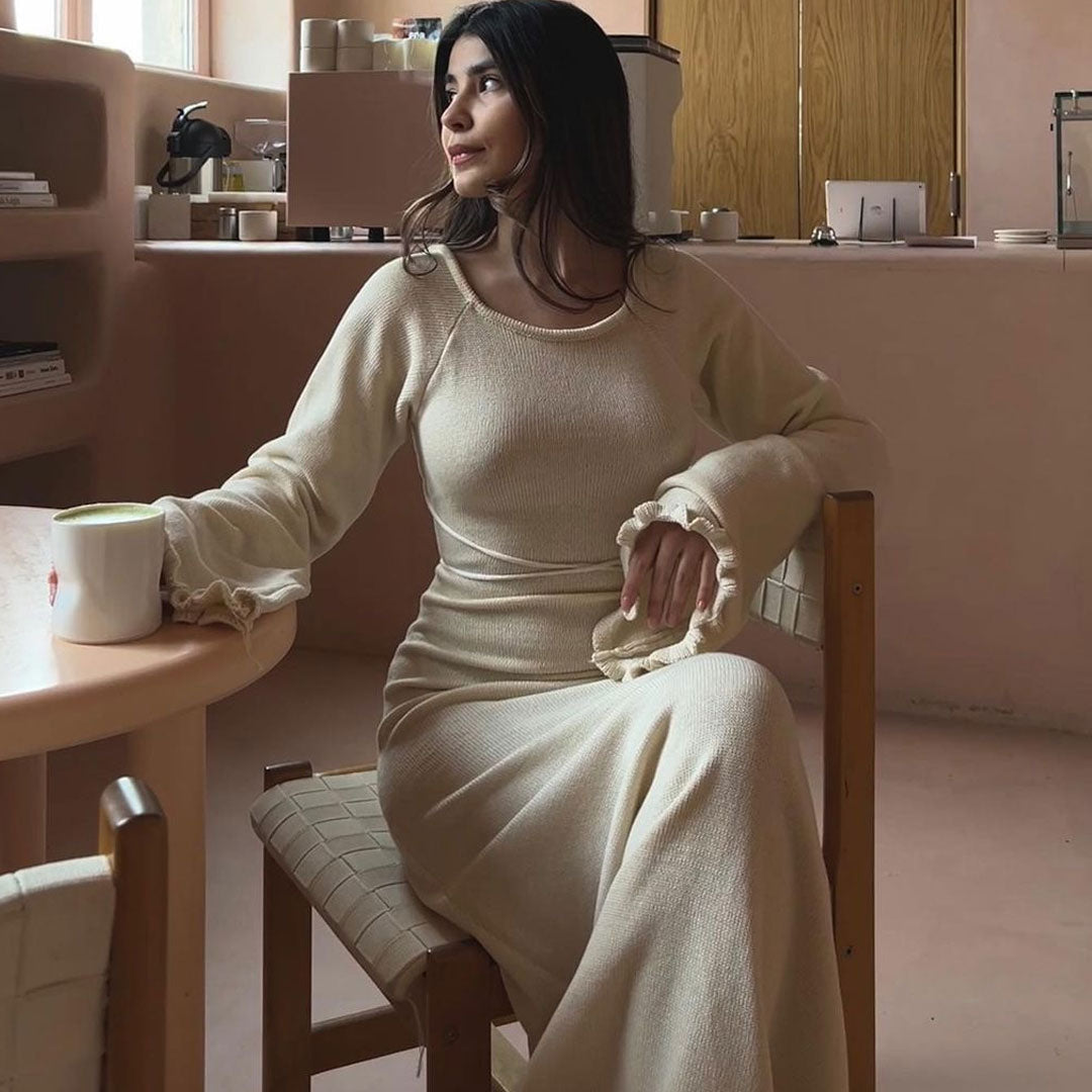 Trendy & Unique Scoop Neck Long Sleeve Ruffle Maxi Dress