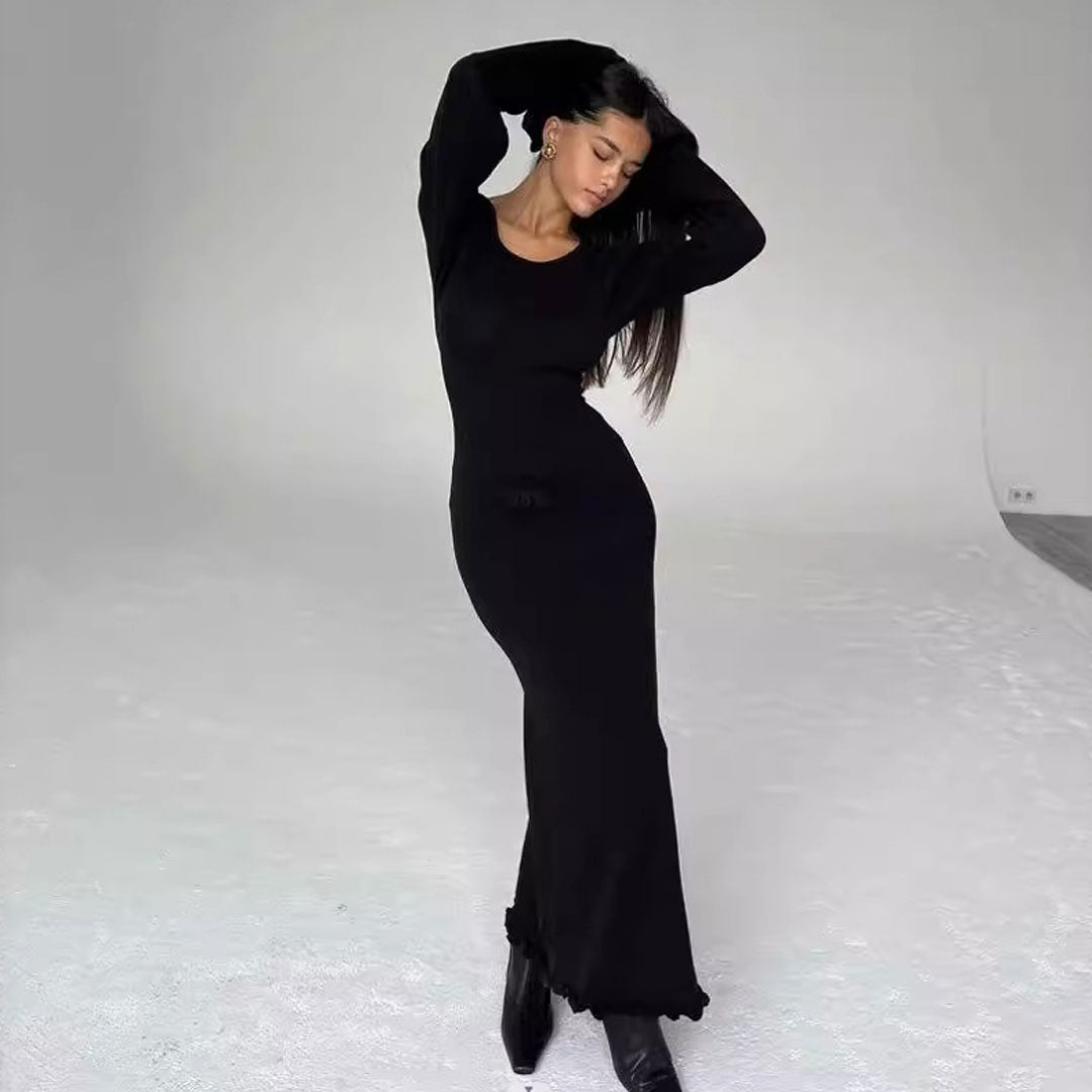 Trendy & Unique Scoop Neck Long Sleeve Ruffle Maxi Dress