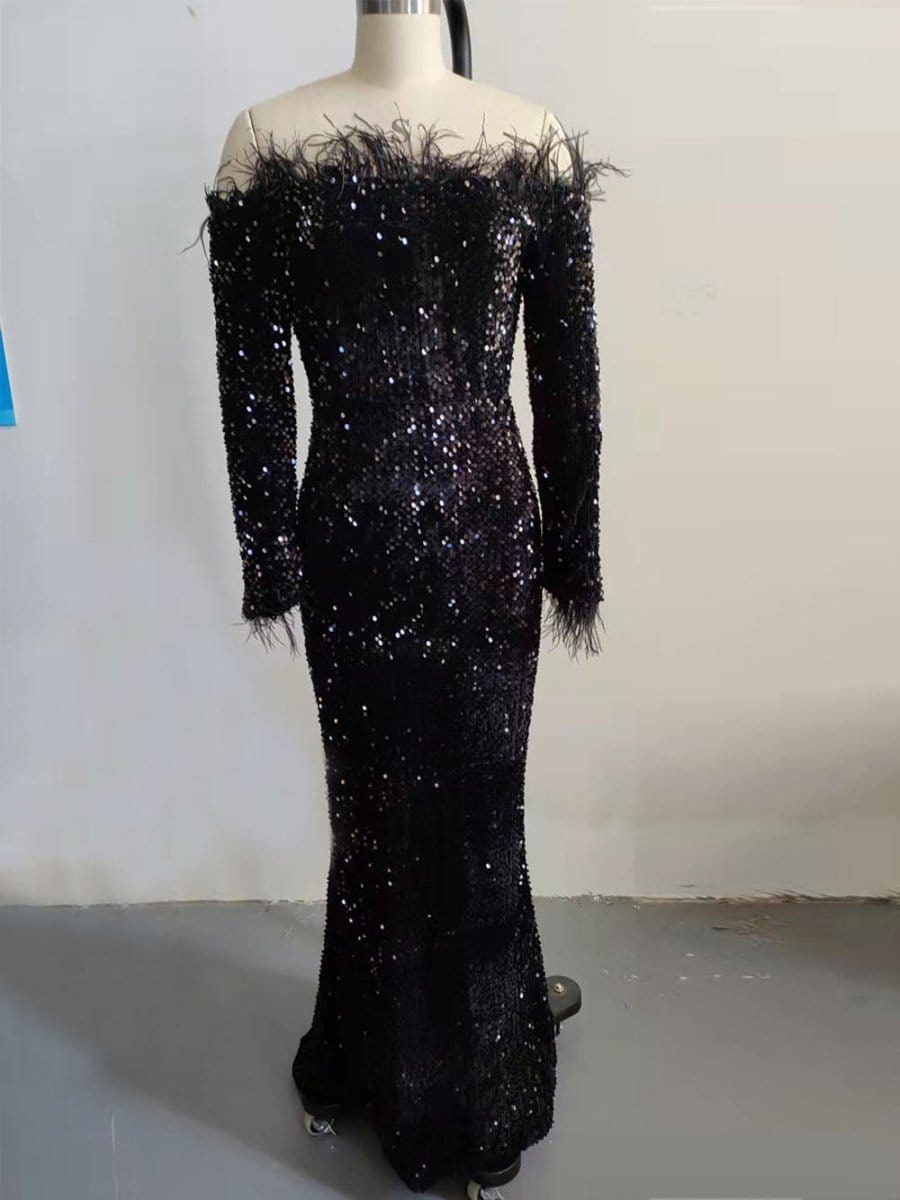 Off Shoulder Feather - Fashionpara
