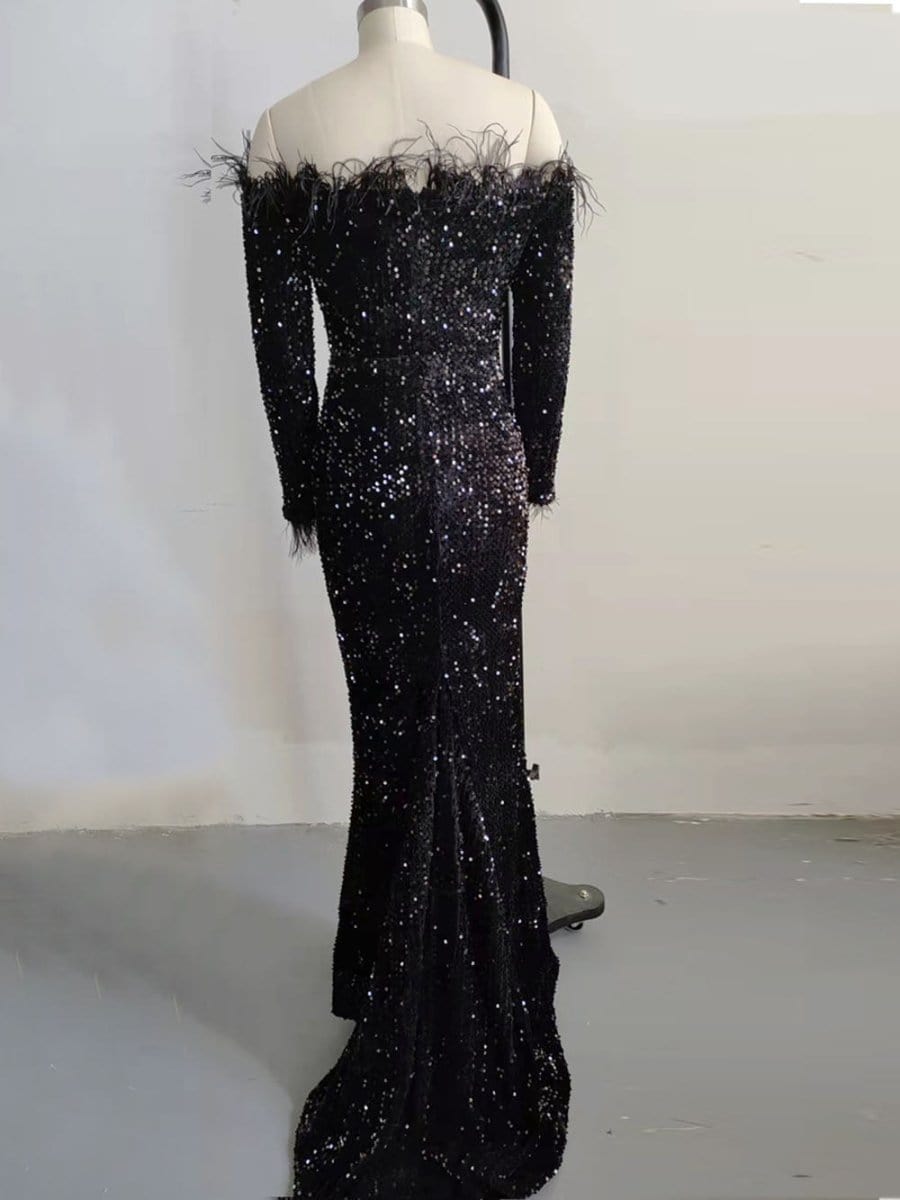 Off Shoulder Feather - Fashionpara