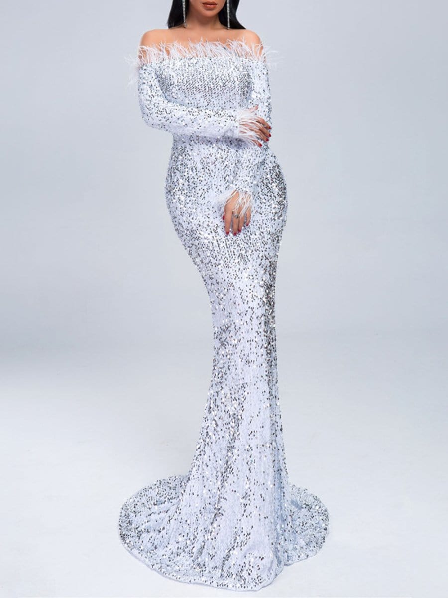 Off Shoulder Feather - Fashionpara