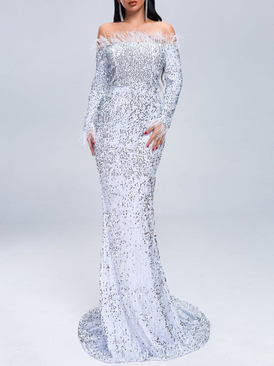 Off Shoulder Feather - Fashionpara