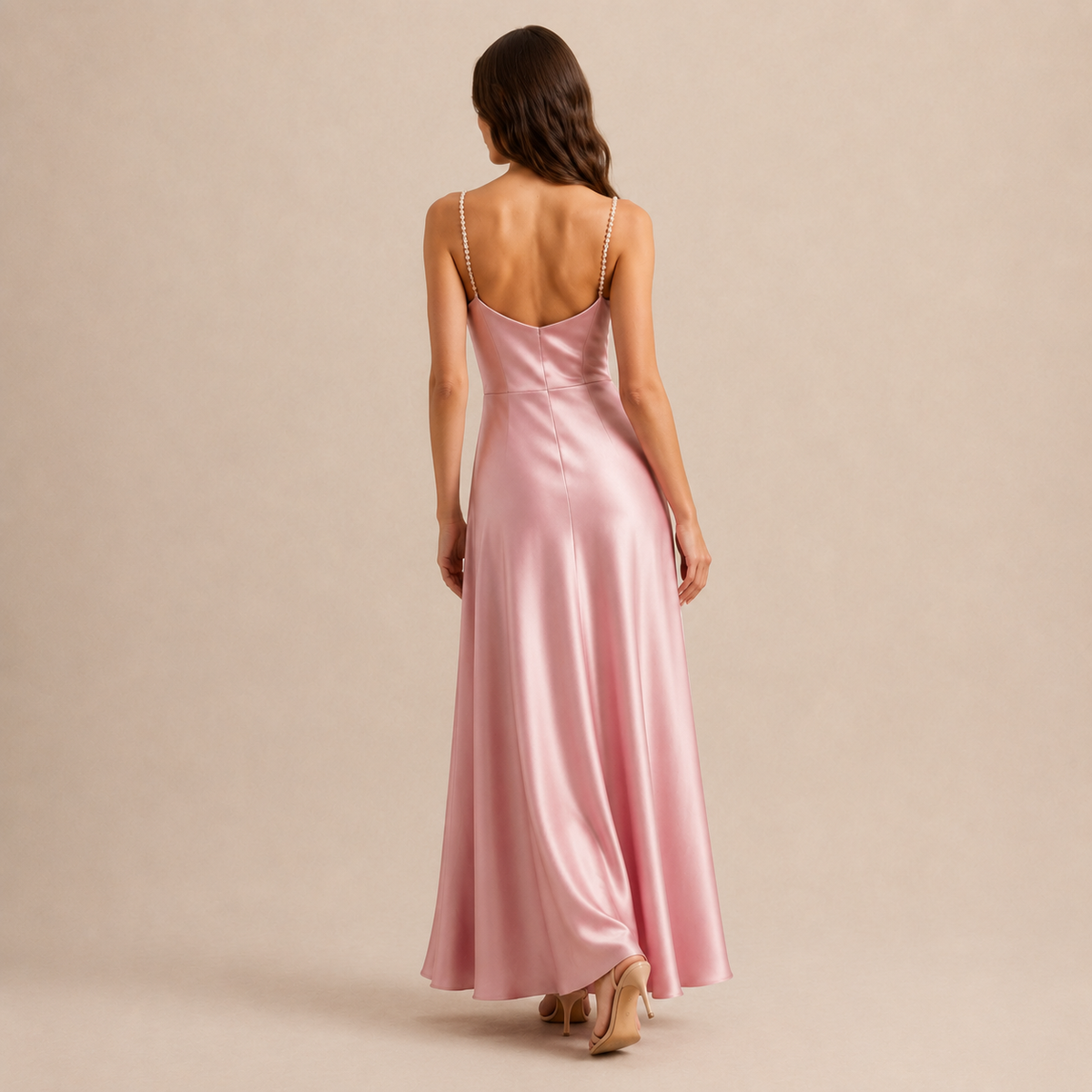 Cowl Neck Pearl Strap Satin Maxi Dress 15