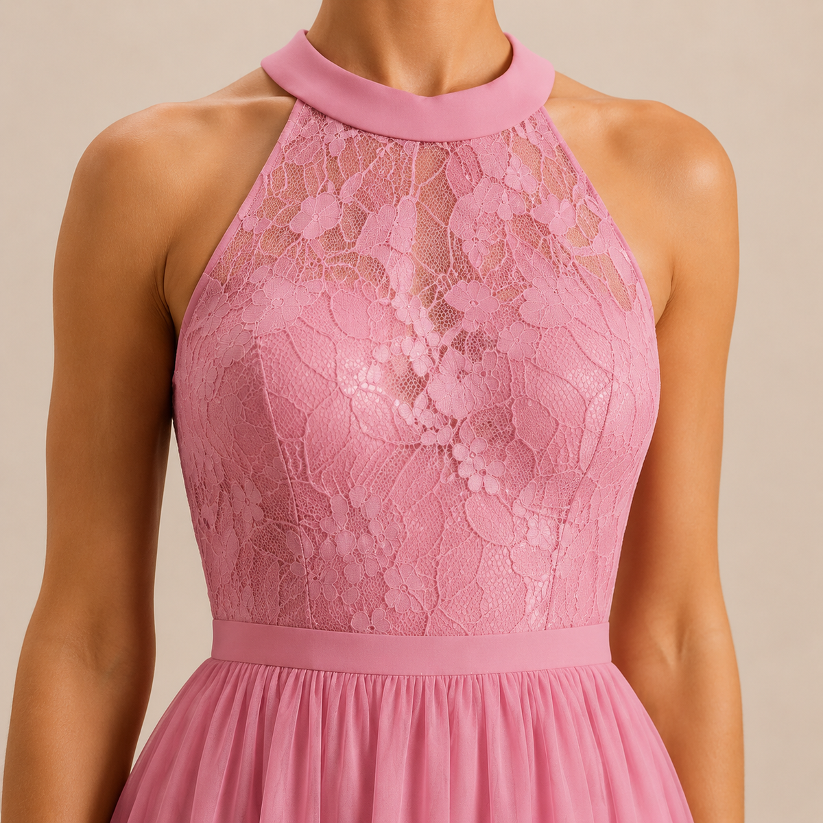 Lace Halter Neck Fit and Flare Midi Dress 8