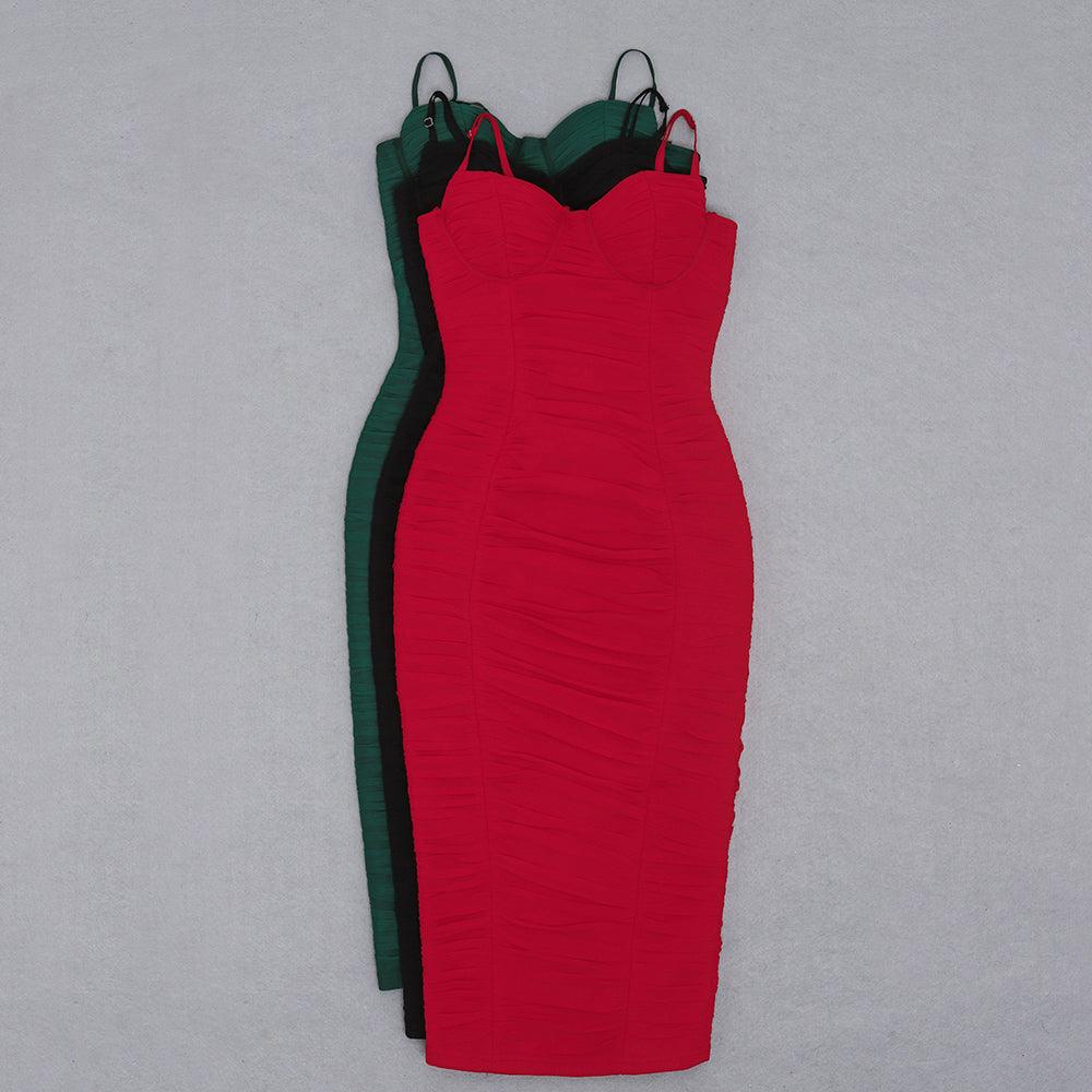 Ruched Sweetheart Spaghetti Strap Bodycon Maxi Dress