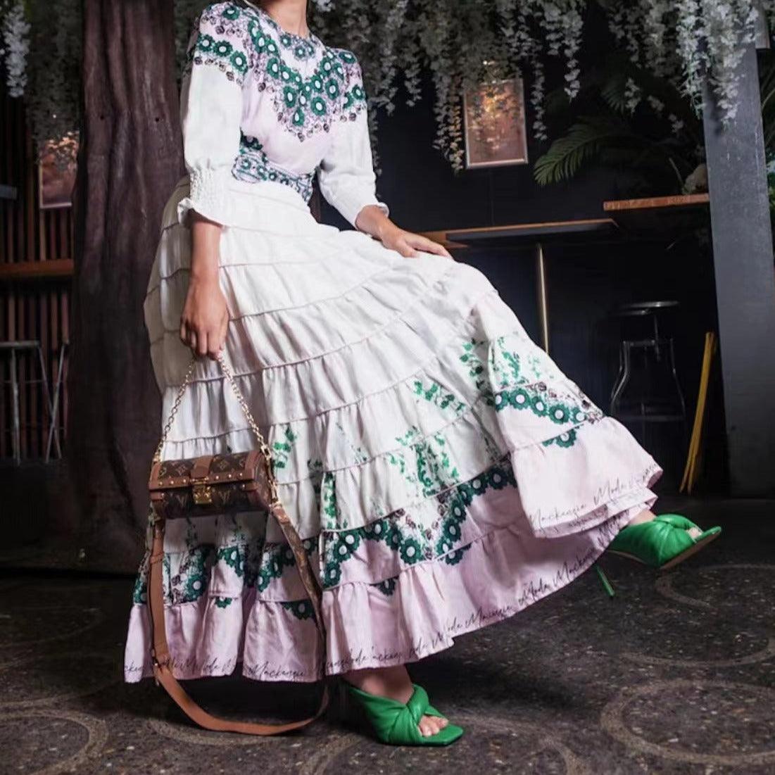 KittenAlarm - Roseanne 3/4 Sleeve Layered Hem Floral Print Maxi Dress