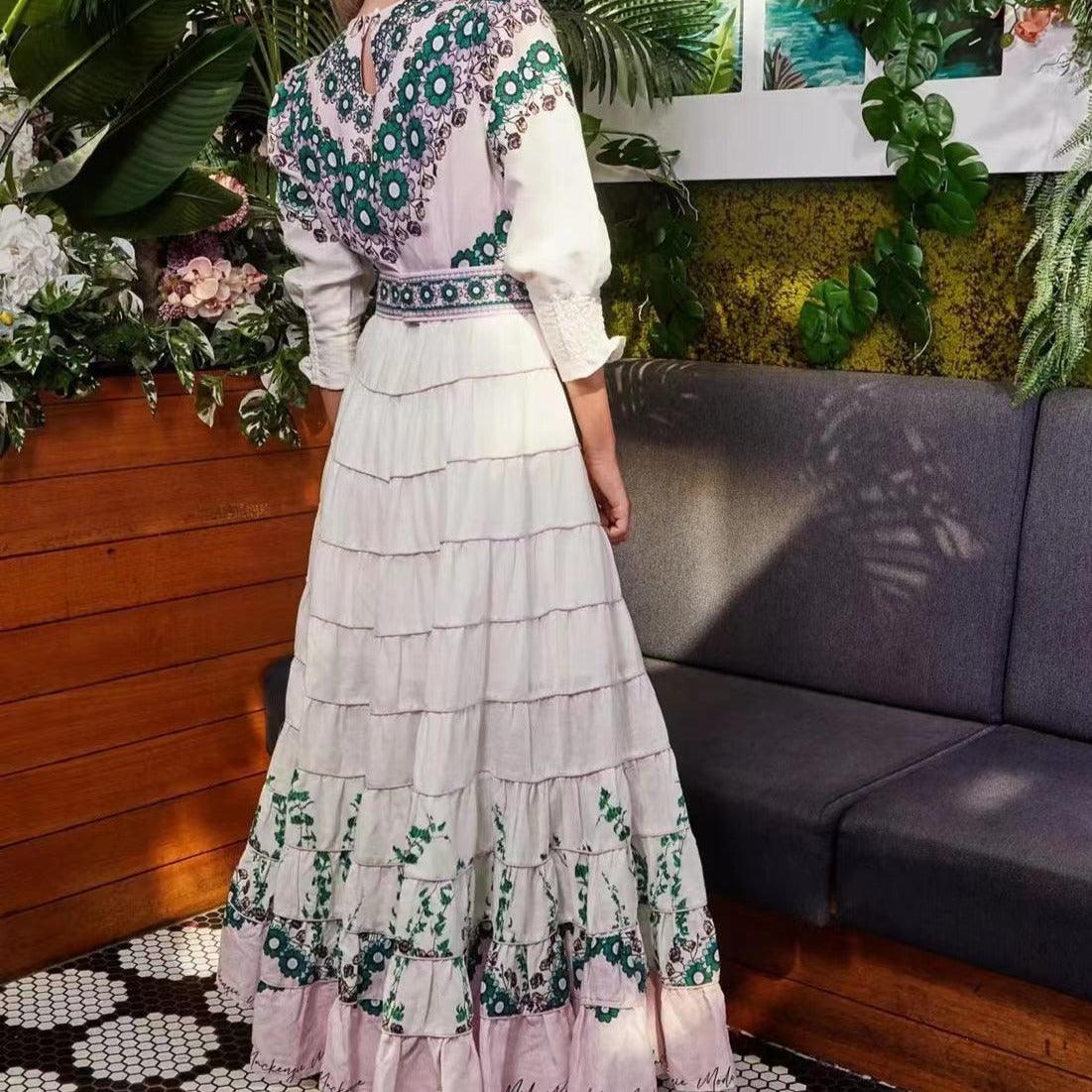 KittenAlarm - Roseanne 3/4 Sleeve Layered Hem Floral Print Maxi Dress