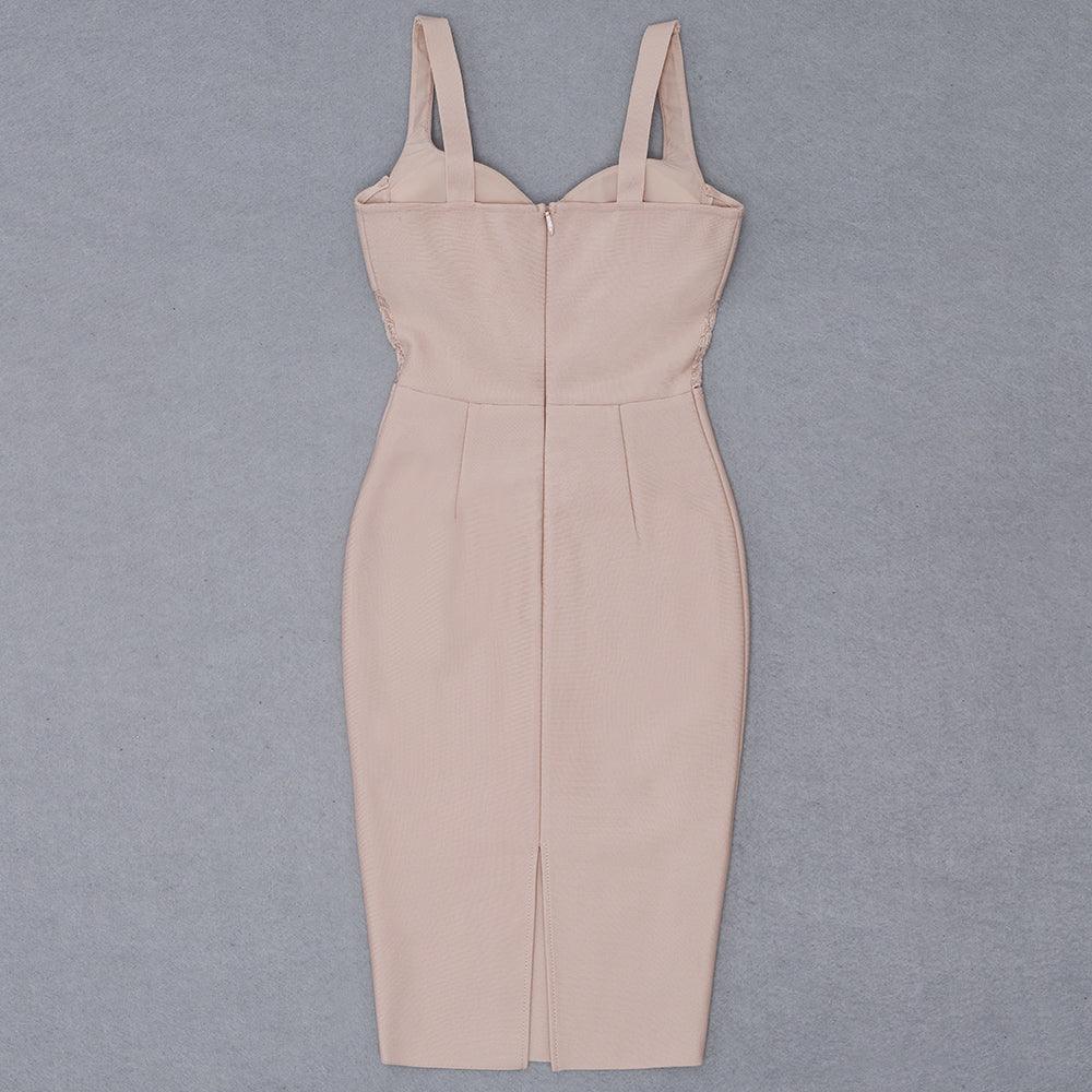 Sweetheart Bustier Lace Panel Bodycon Midi Dress