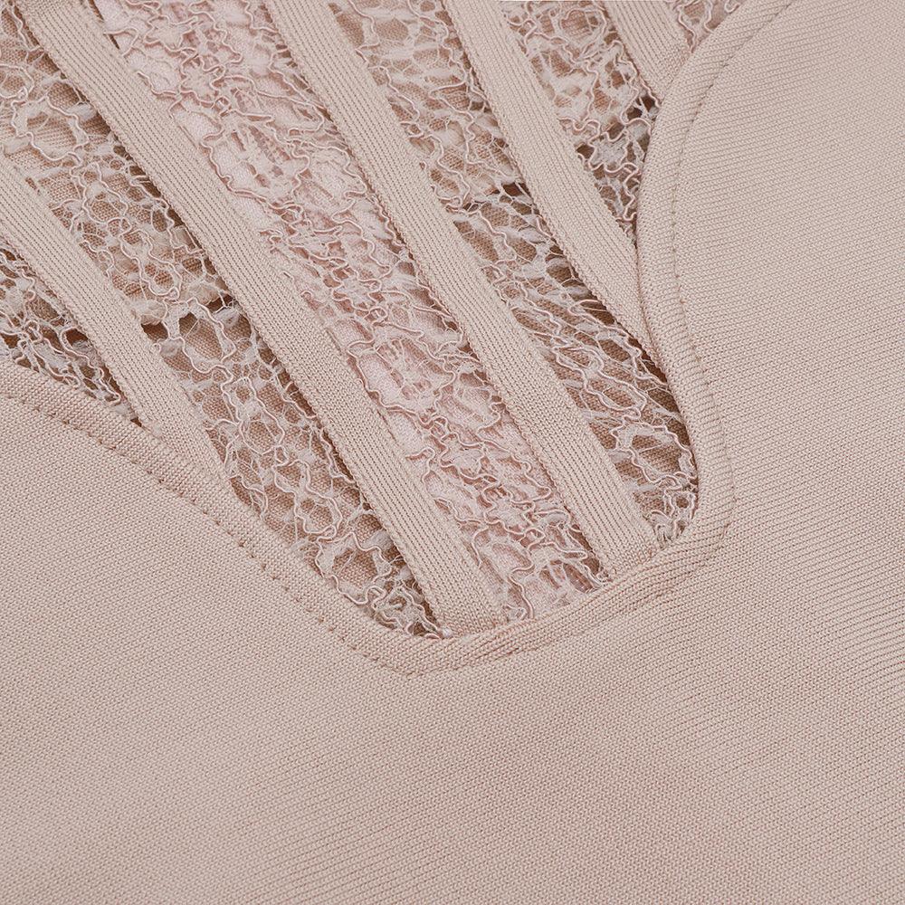 Sweetheart Bustier Lace Panel Bodycon Midi Dress