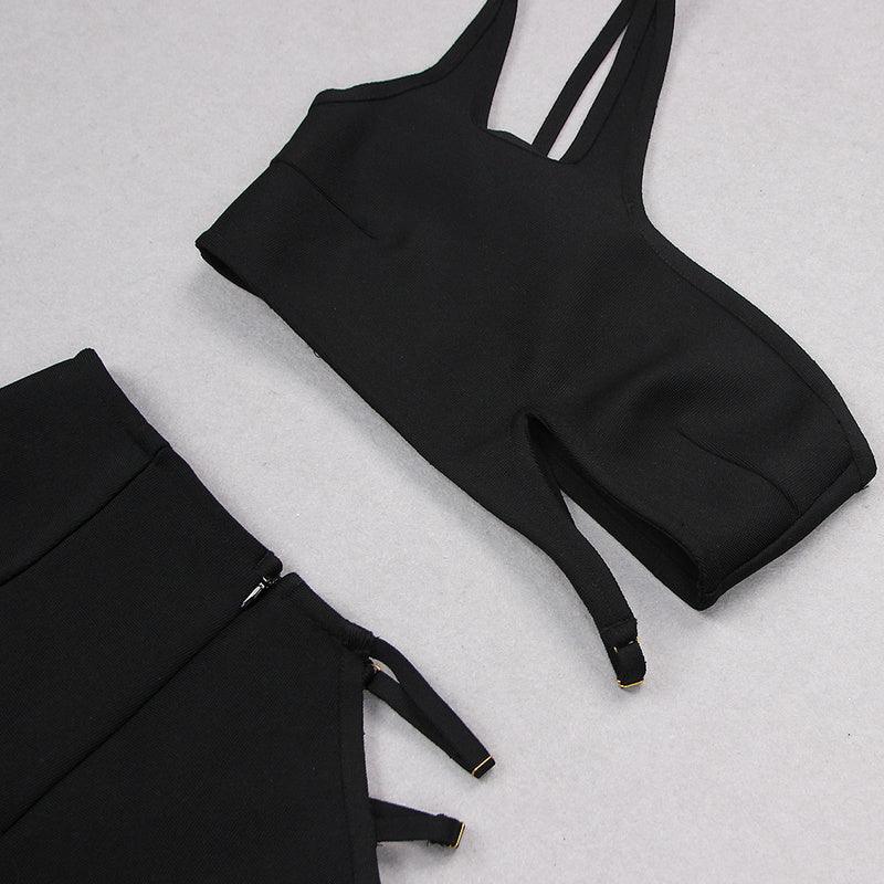 KittenAlarm - Rosy One Shoulder Bandeau Top & Hollow Out Pants Set