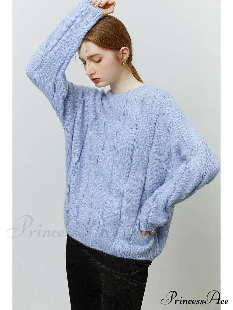 Round Neck Twisted Mohair Casual Solid Full Sleeve Christmas Sweater