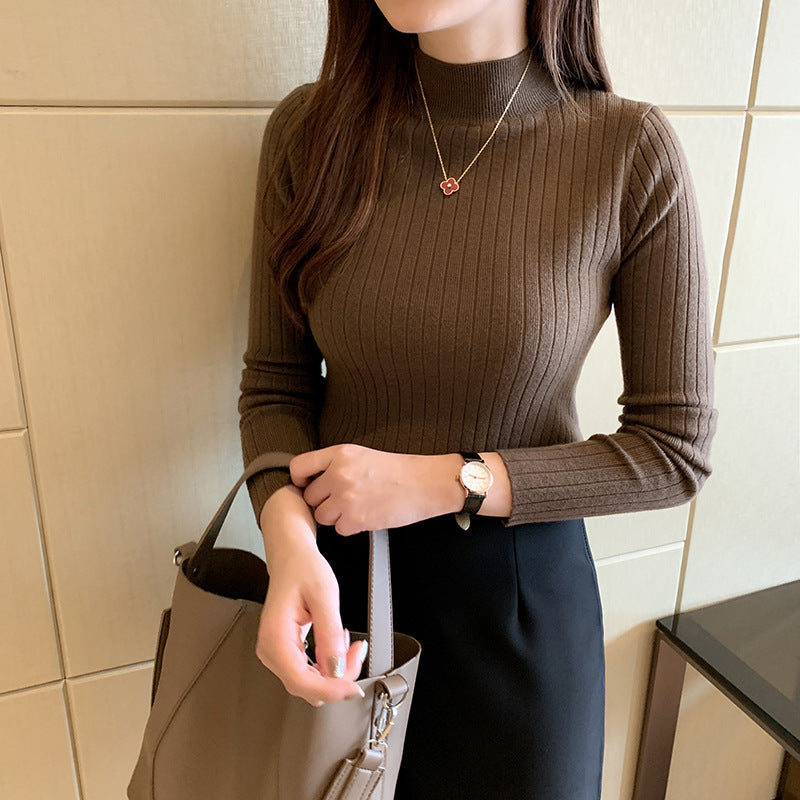 Mock Neck Long Sleeve Ribbed Slim Fit Knit Top 4