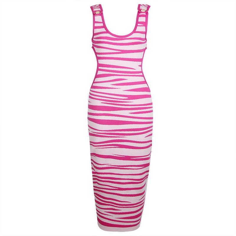 Animal Print Square Neck Sleeveless Bodycon Maxi Dress