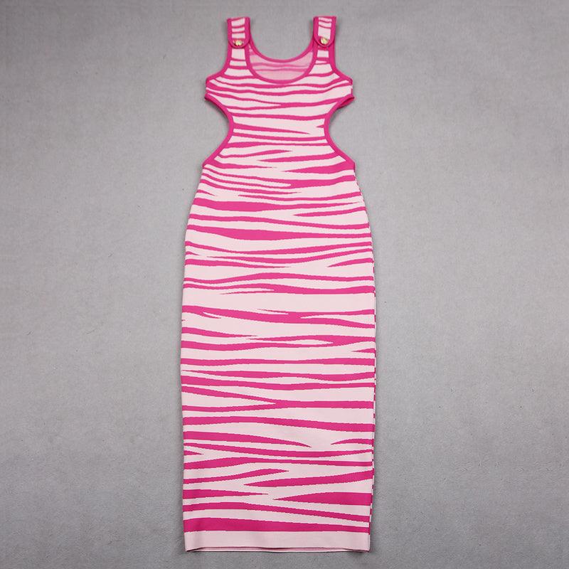 Animal Print Square Neck Sleeveless Bodycon Maxi Dress