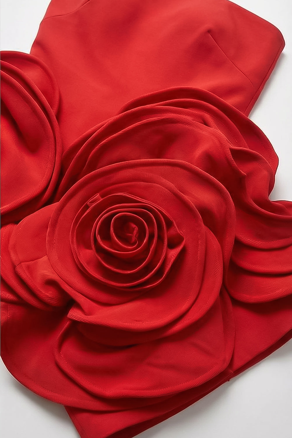 Strapless Sculptural Mini Dress with 3D Floral Appliqués – Red - View 6