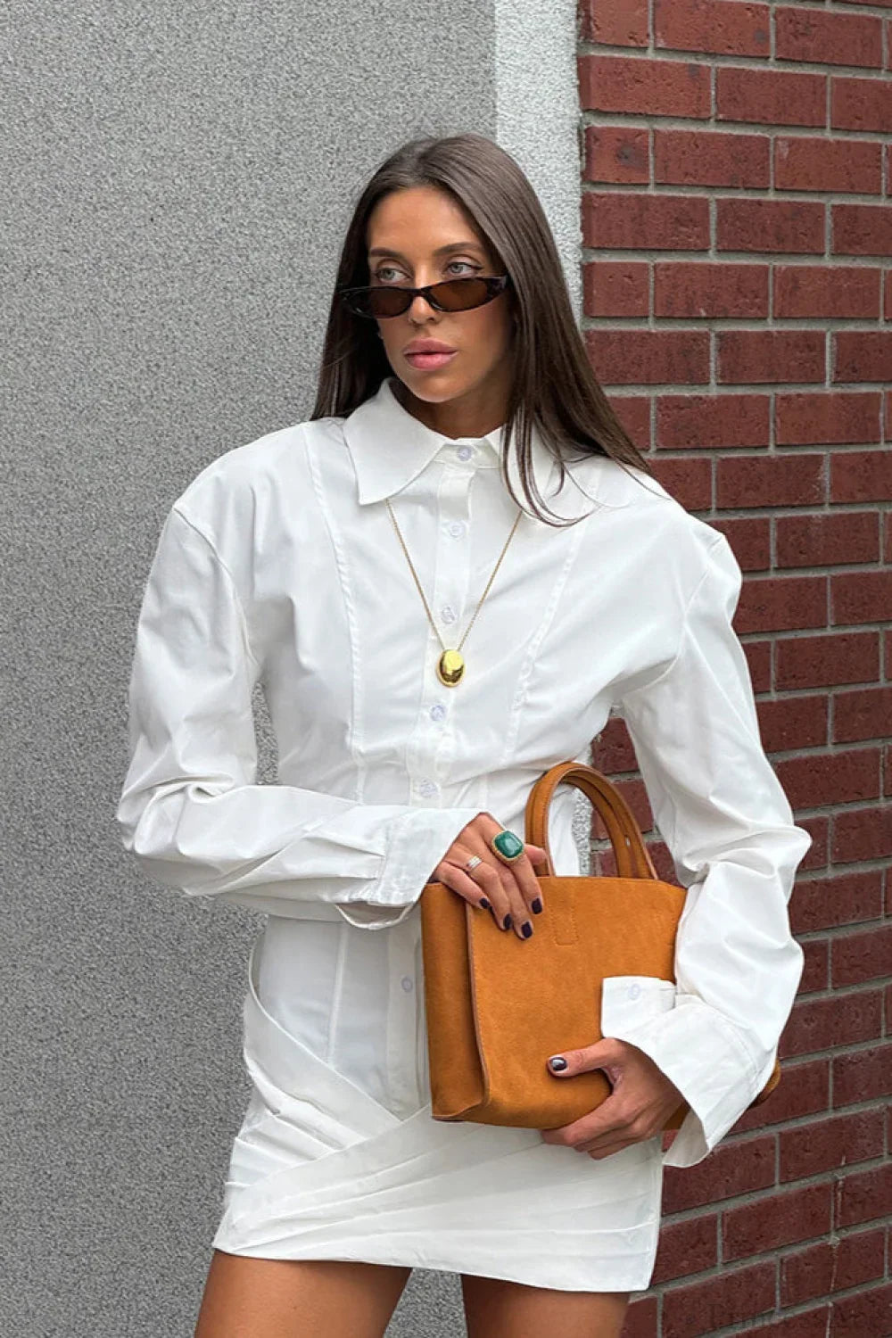 Collared Long Sleeve Button Front Shirt Mini Dress