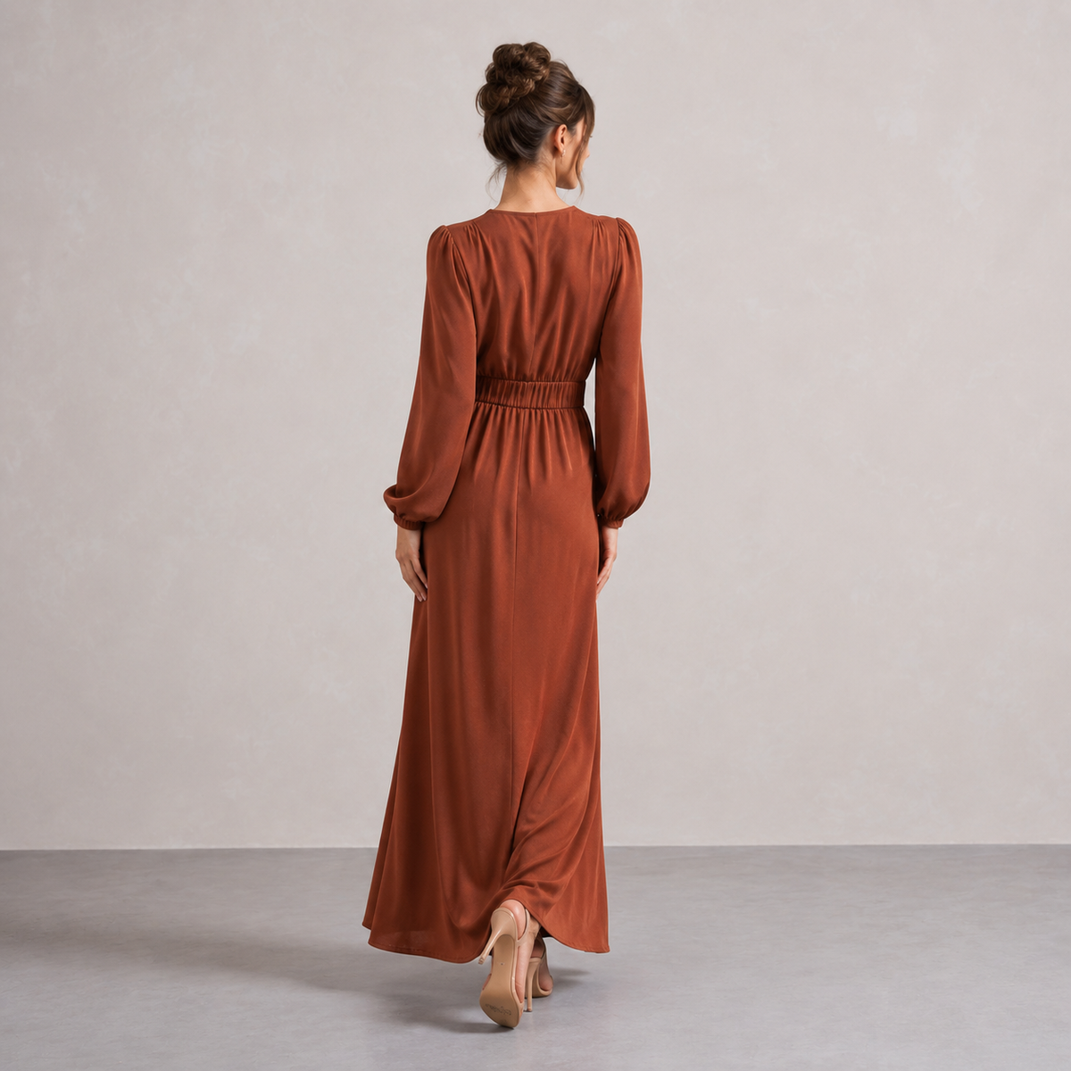 V-Neck Wrap Long Sleeve Belted High Split Maxi Dress 3