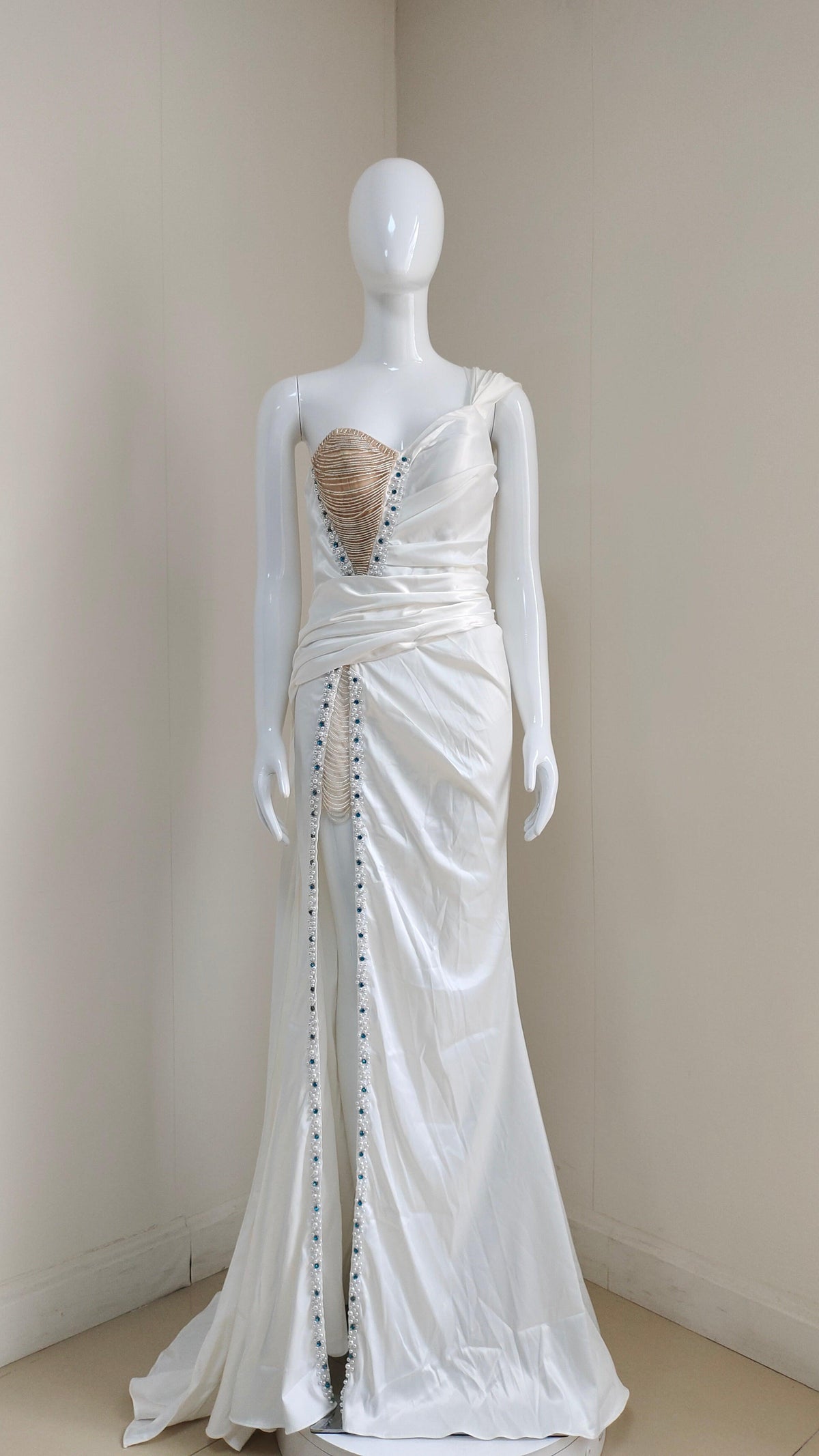 Crystal Embellished Off Shoulder Mermaid Gown