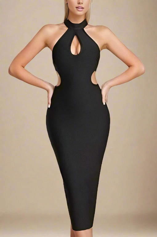 Saint Bodycon Midi Dress - Classic Black - Fashionpara