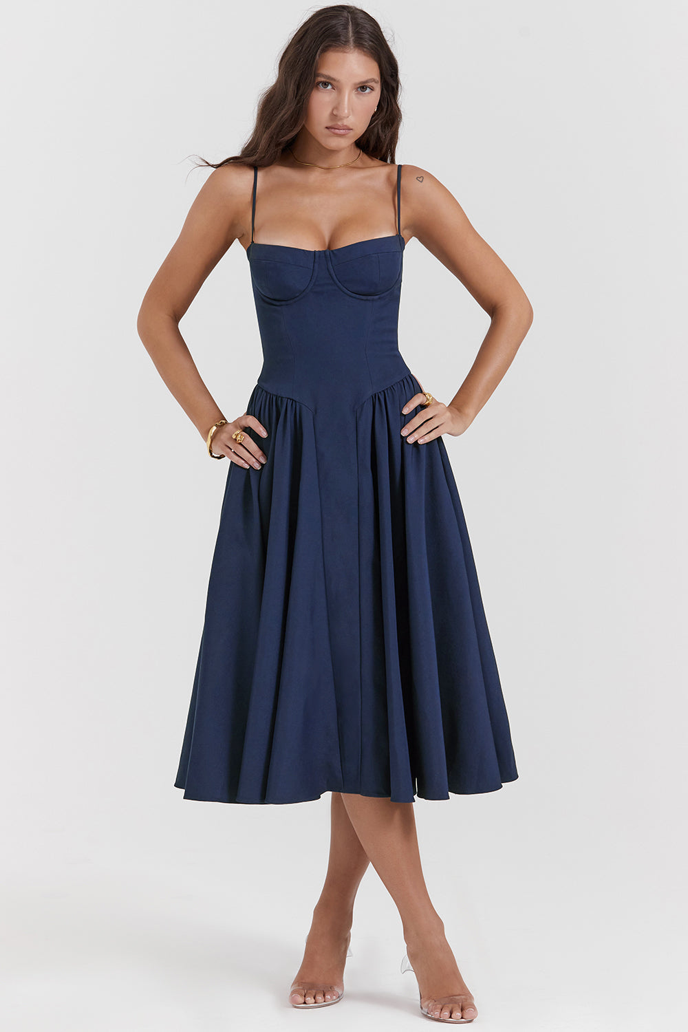 Corset Bustier Fit and Flare Midi Dress