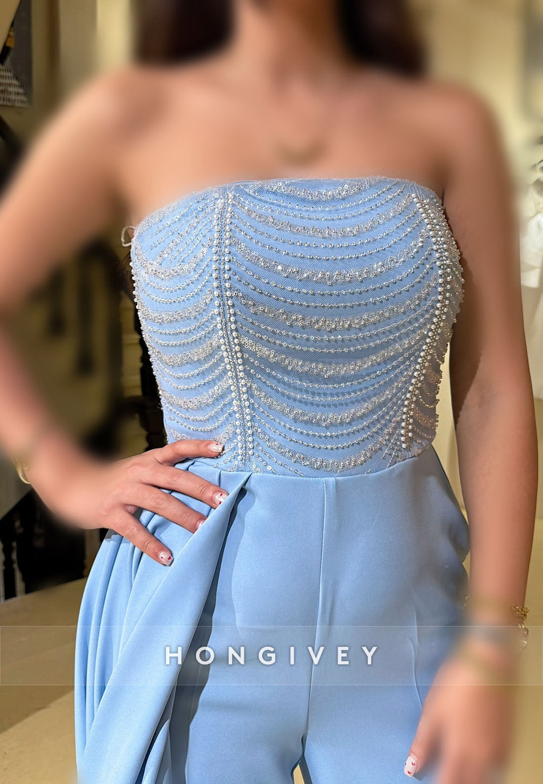 Off the Shoulder Floor-Length Side Draping Jumpsuit Pleated Evening Gown