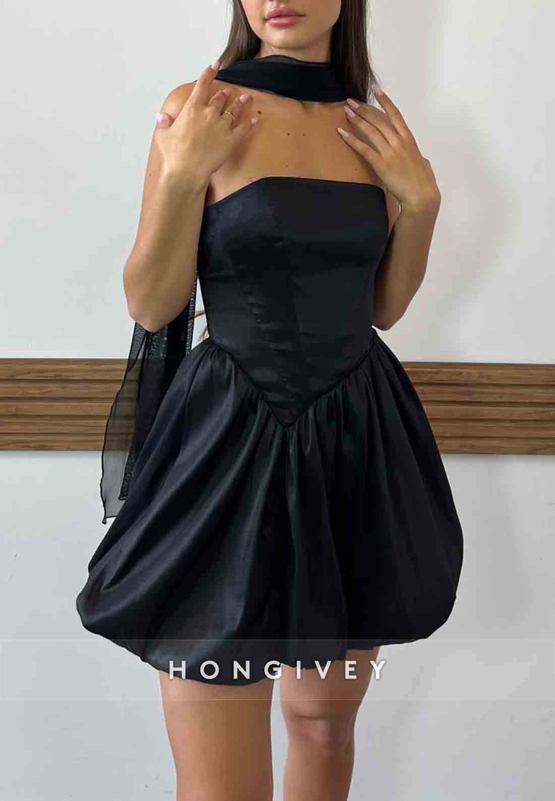 Sleeveless A-Line Pleated Strapless Side Slit Mini Homecoming Dresses