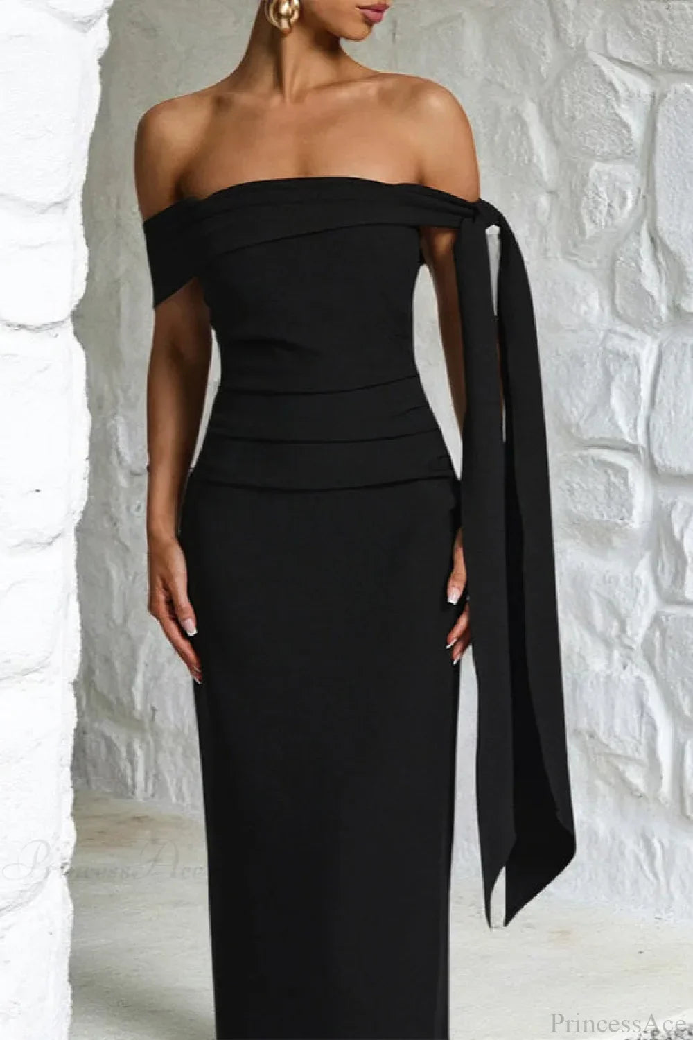 Off Shoulder Draped Sash Mermaid Gown