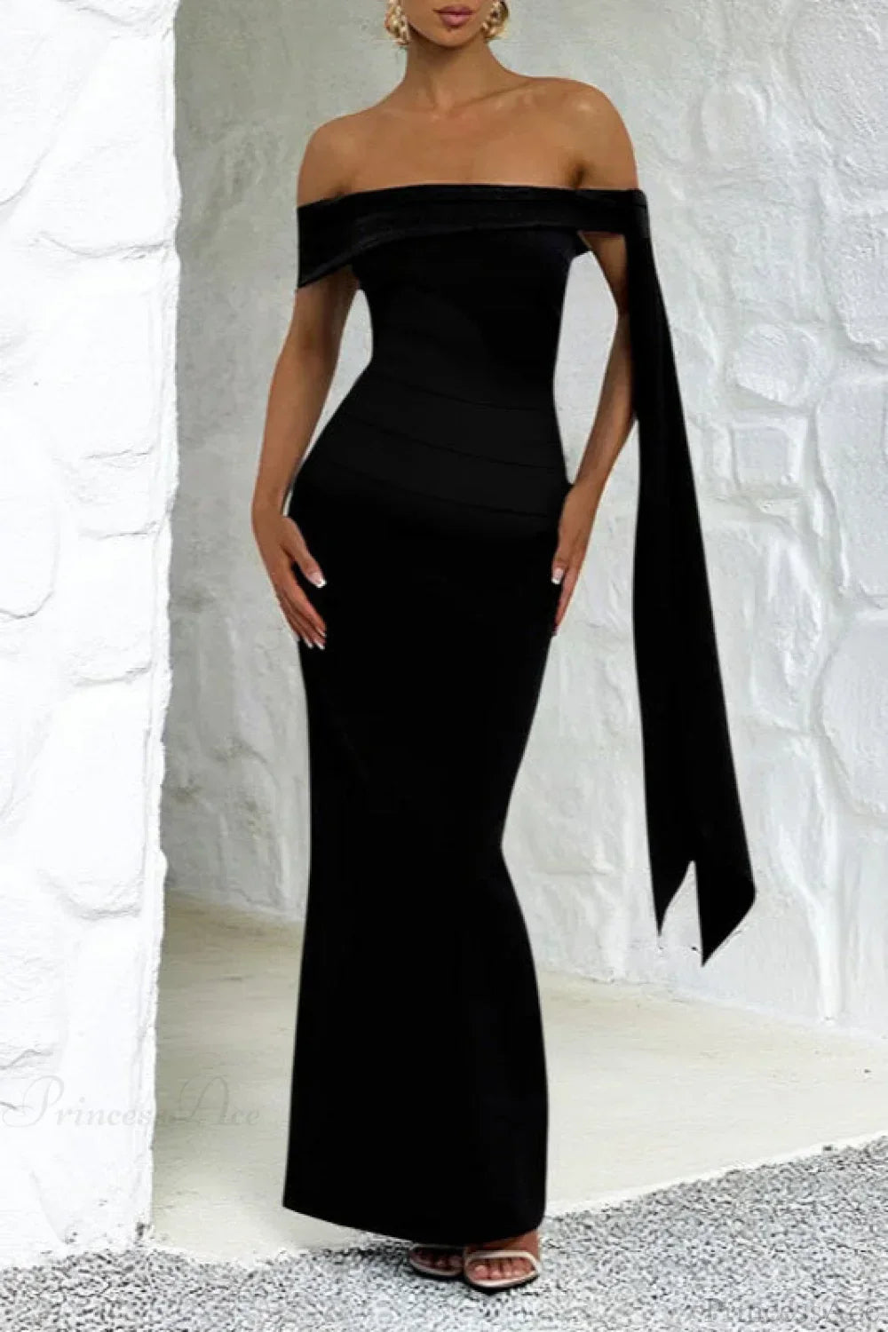Off Shoulder Draped Sash Mermaid Gown