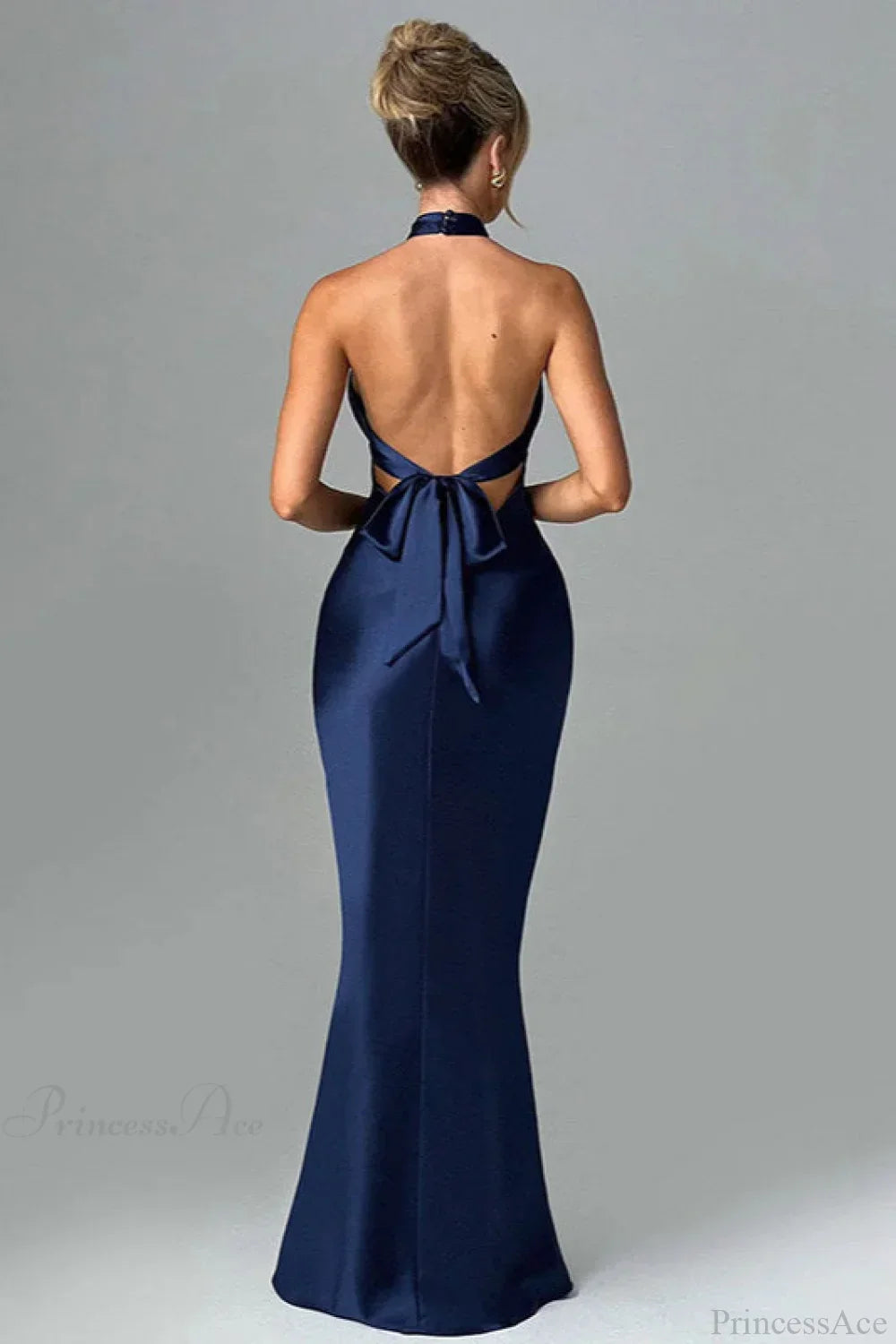 Satin Cross-Front Halter Neck Mermaid Gown