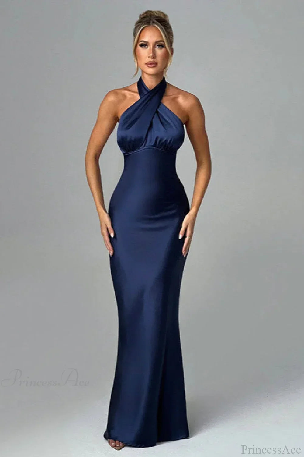 Satin Cross-Front Halter Neck Mermaid Gown