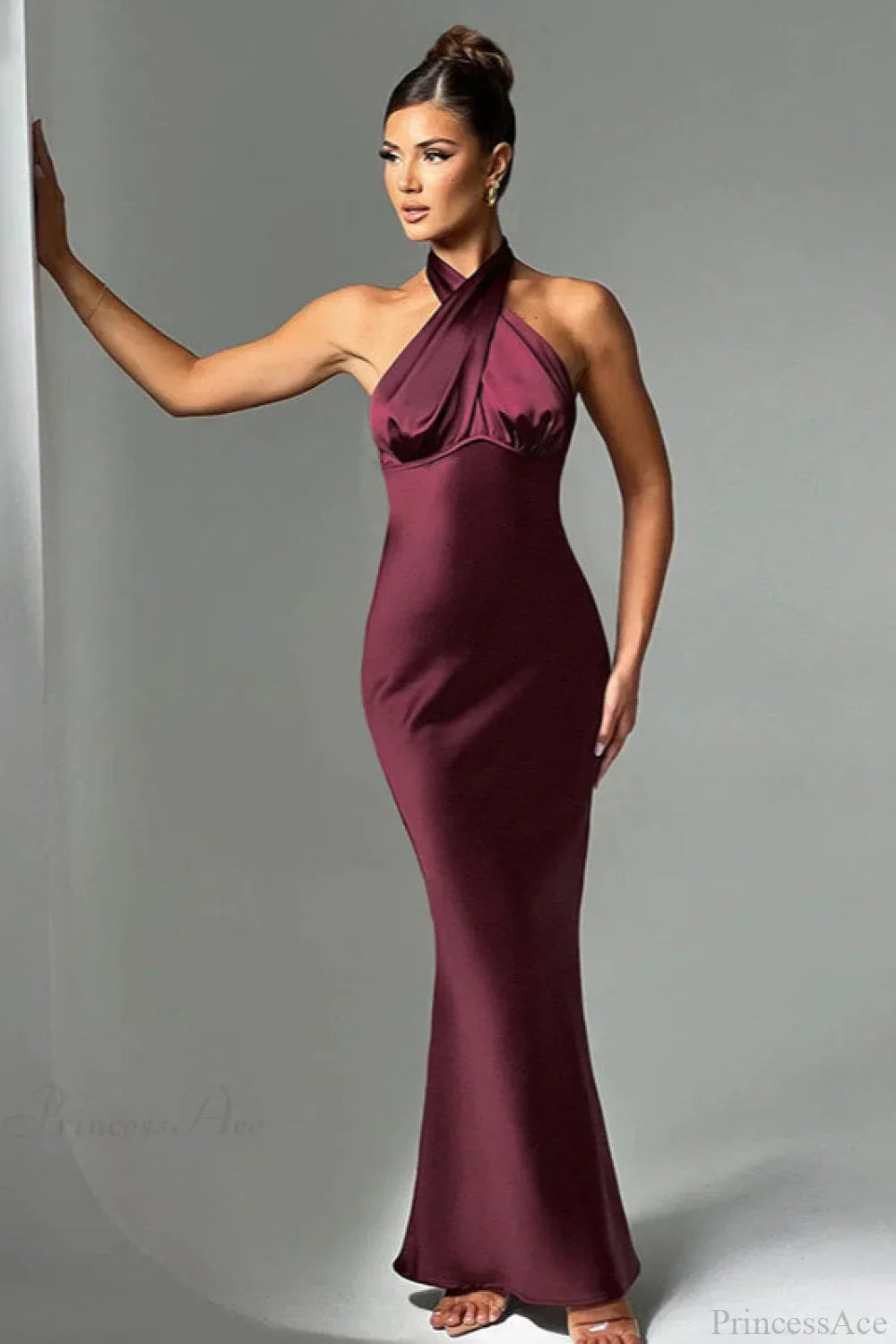 Satin Cross-Front Halter Neck Mermaid Gown