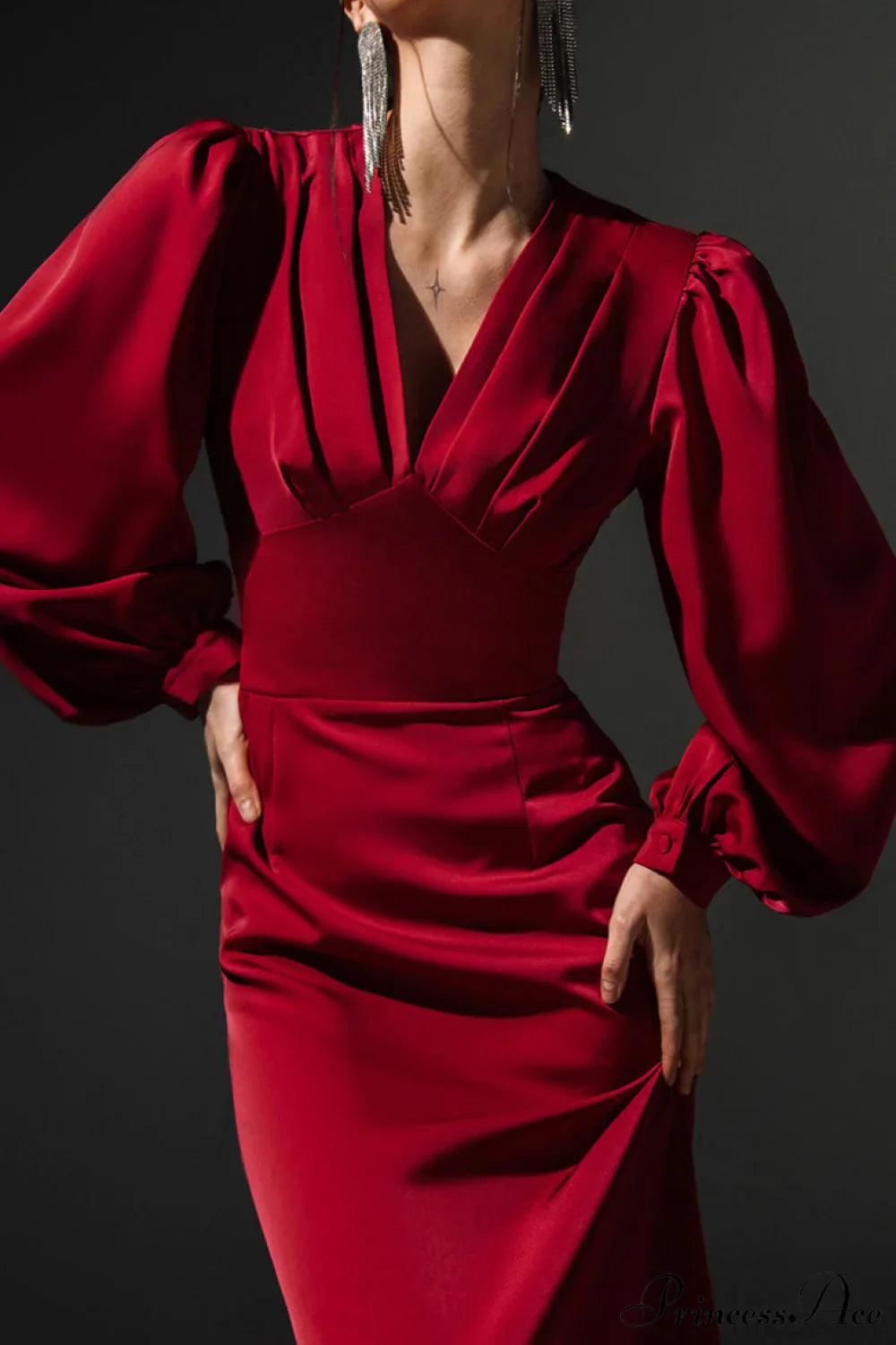 Satin Red Chic Formal Maxi Dress