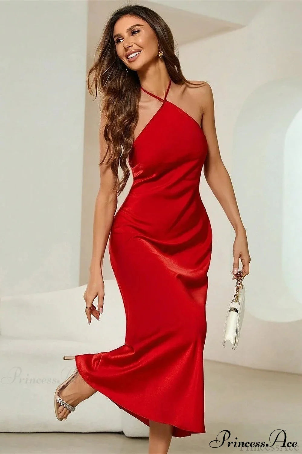 Satin Spaghetti Strap Sexy Party Dress Red / XS