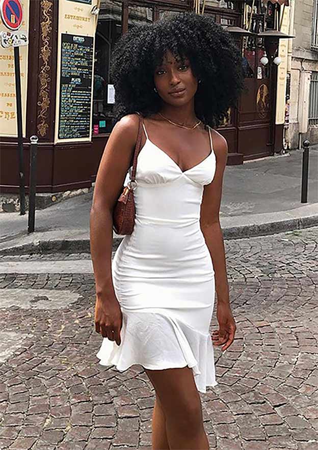 Satin Stretch Crepe Homecoming Dress - Column V Neck Sleeveless Short - Fashionpara