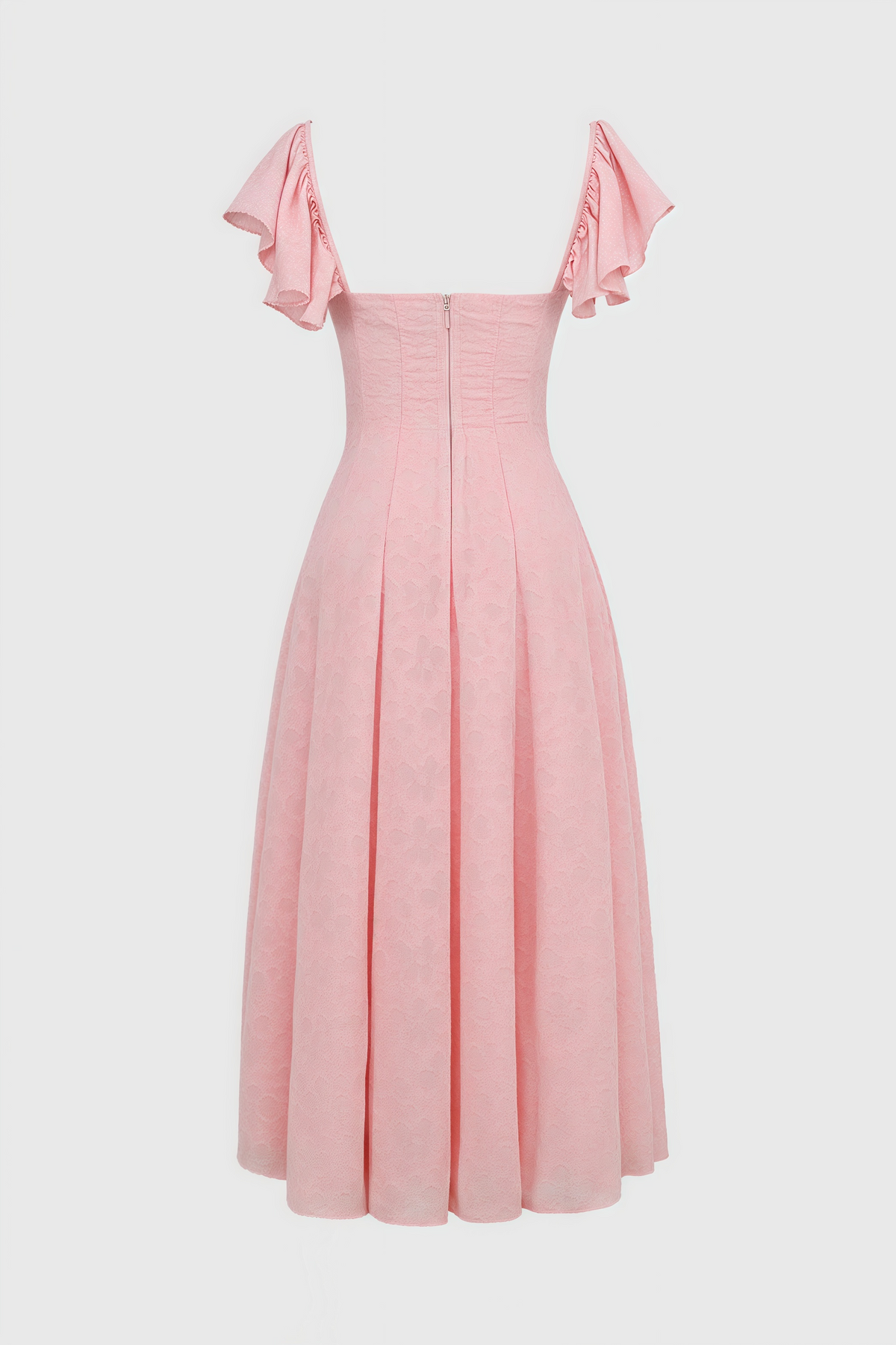 Floral Jacquard Sweetheart Neck Flutter Sleeve Midi Dress - View 7