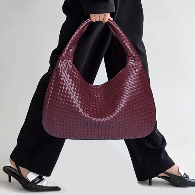 Hobo Leather Burgundy Bag Woven Faux Chic