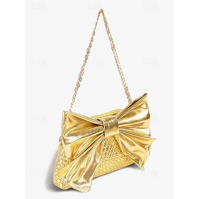 Oversized Faux Leather Bag Clutch Bow with Gold