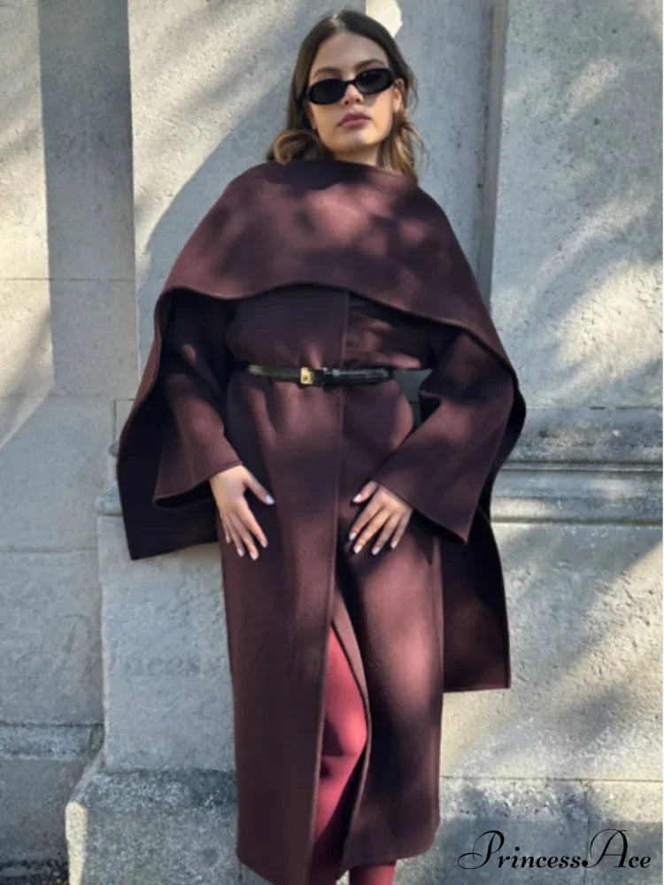 Scarf Collar Wool Blend Coat