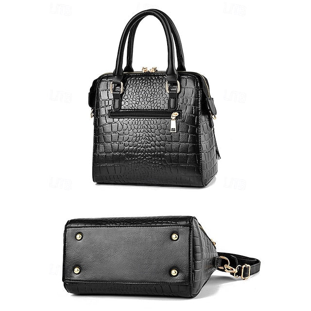 Crocodile Handbag with Leather Faux Tassel Pattern