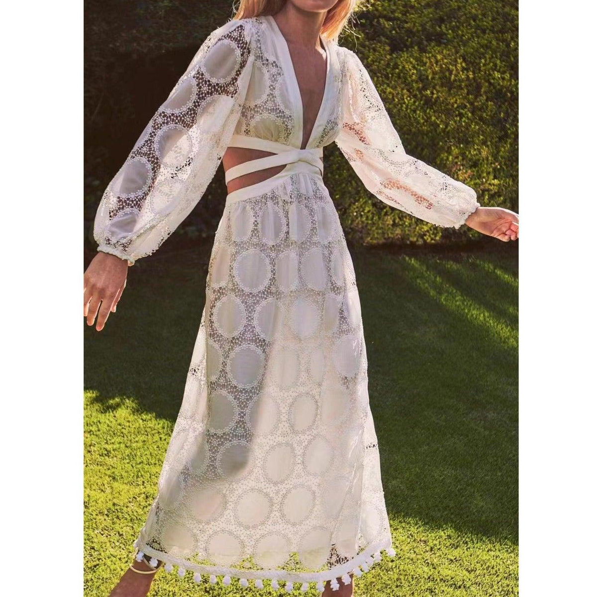 KittenAlarm - Seanna Lace Cotton Embroidered Cut Out Dress