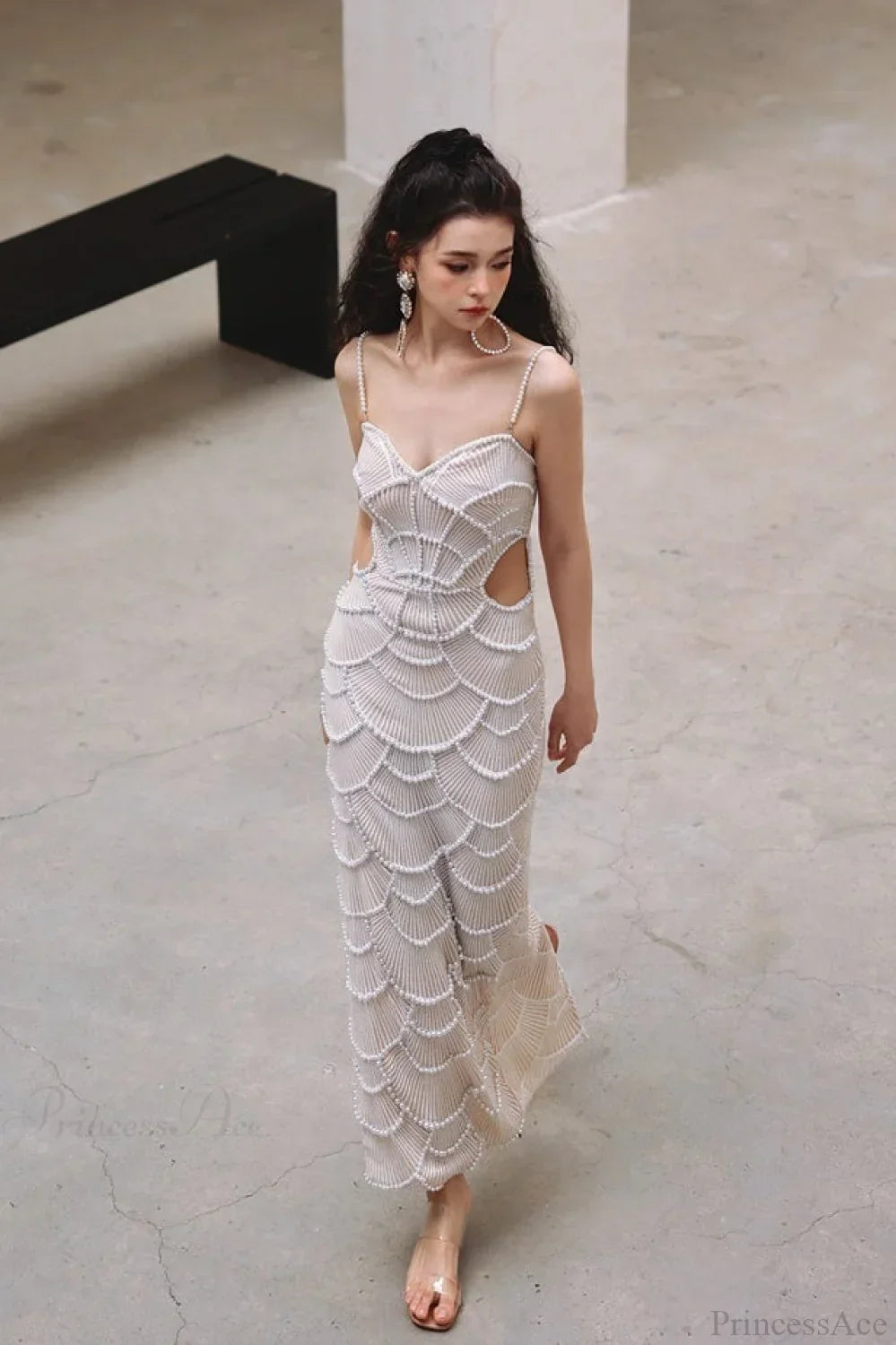 Beaded Scallop Sweetheart Cut Out Maxi Dress 5