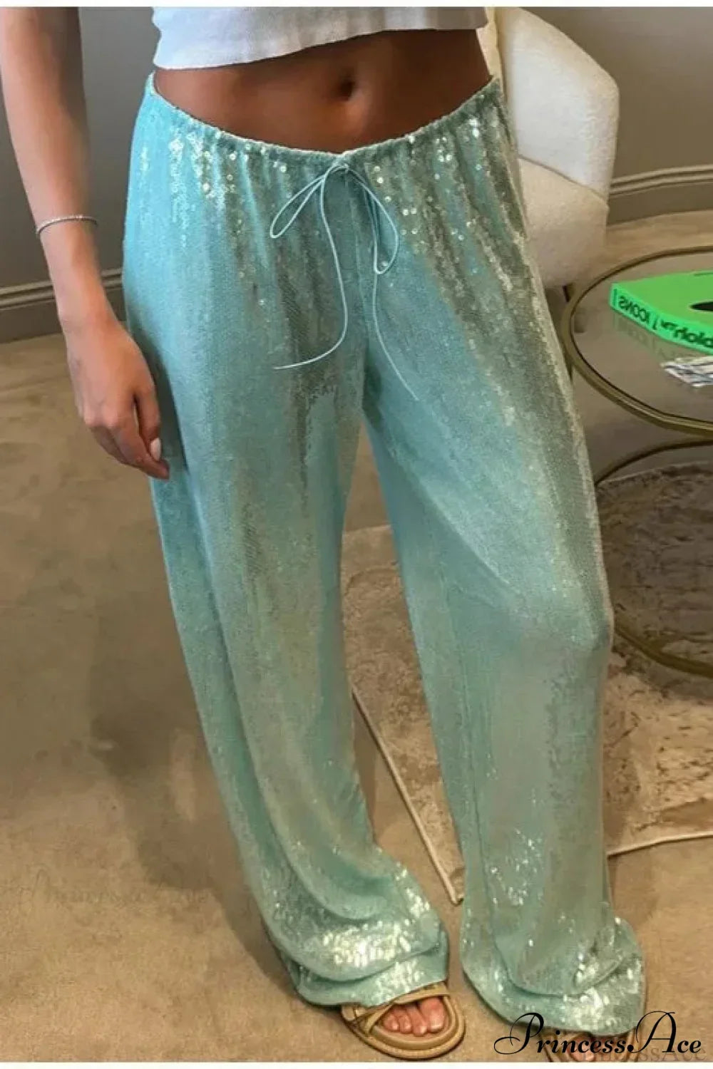 Sequin Loose Wide-Leg Casual Pants