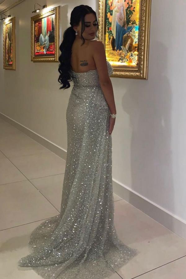 Sequins One Shoulder Mermaid Prom Dress With Slit - Fashionpara