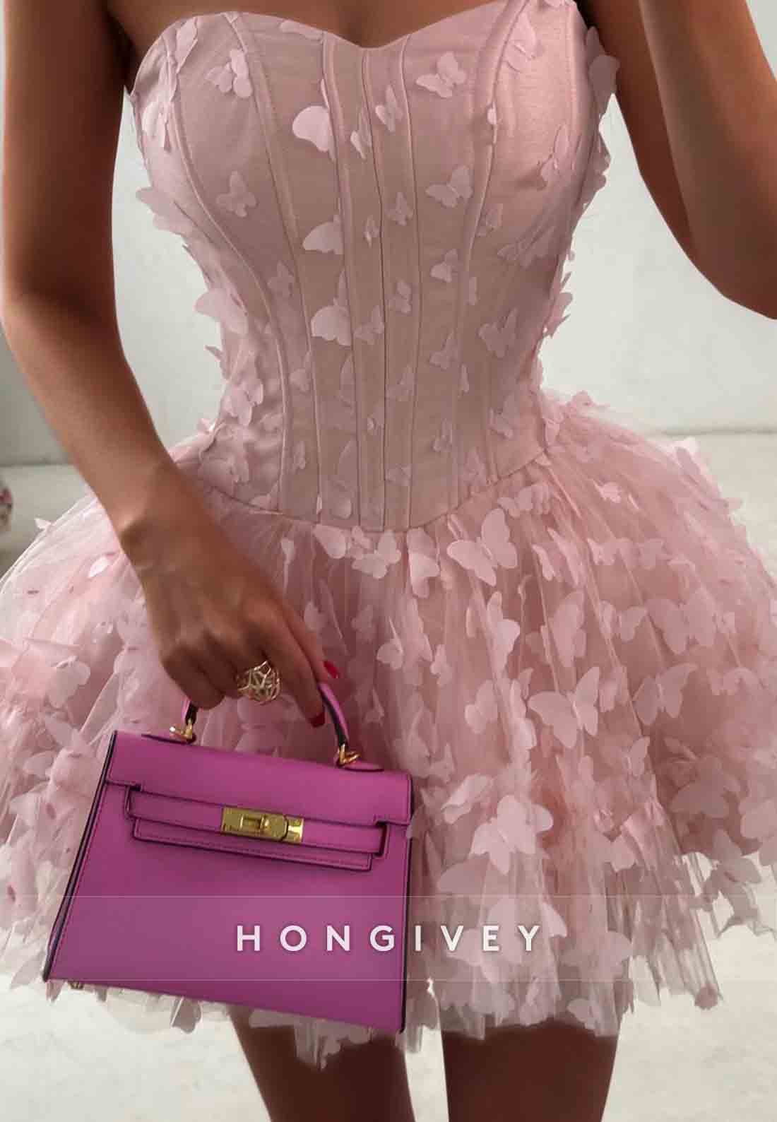 Butterfly Strapless Ball Gown Sweetheart Sleeveless Mini Homecoming Dresses