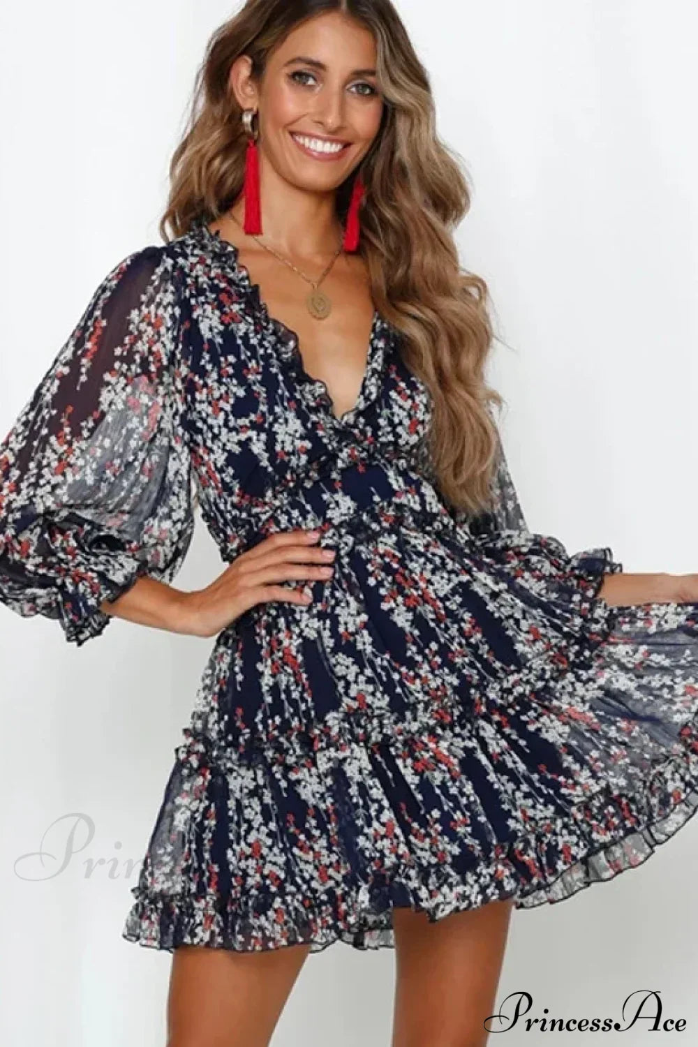Sexy Backless V-neck Mini Boho Dress navy / S bohodress-250126