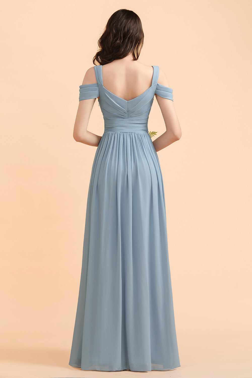 Sexy Cold-Shoulder Dusty Blue Chiffon Bridesmaid Dresses with Slit On Sale - Fashionpara