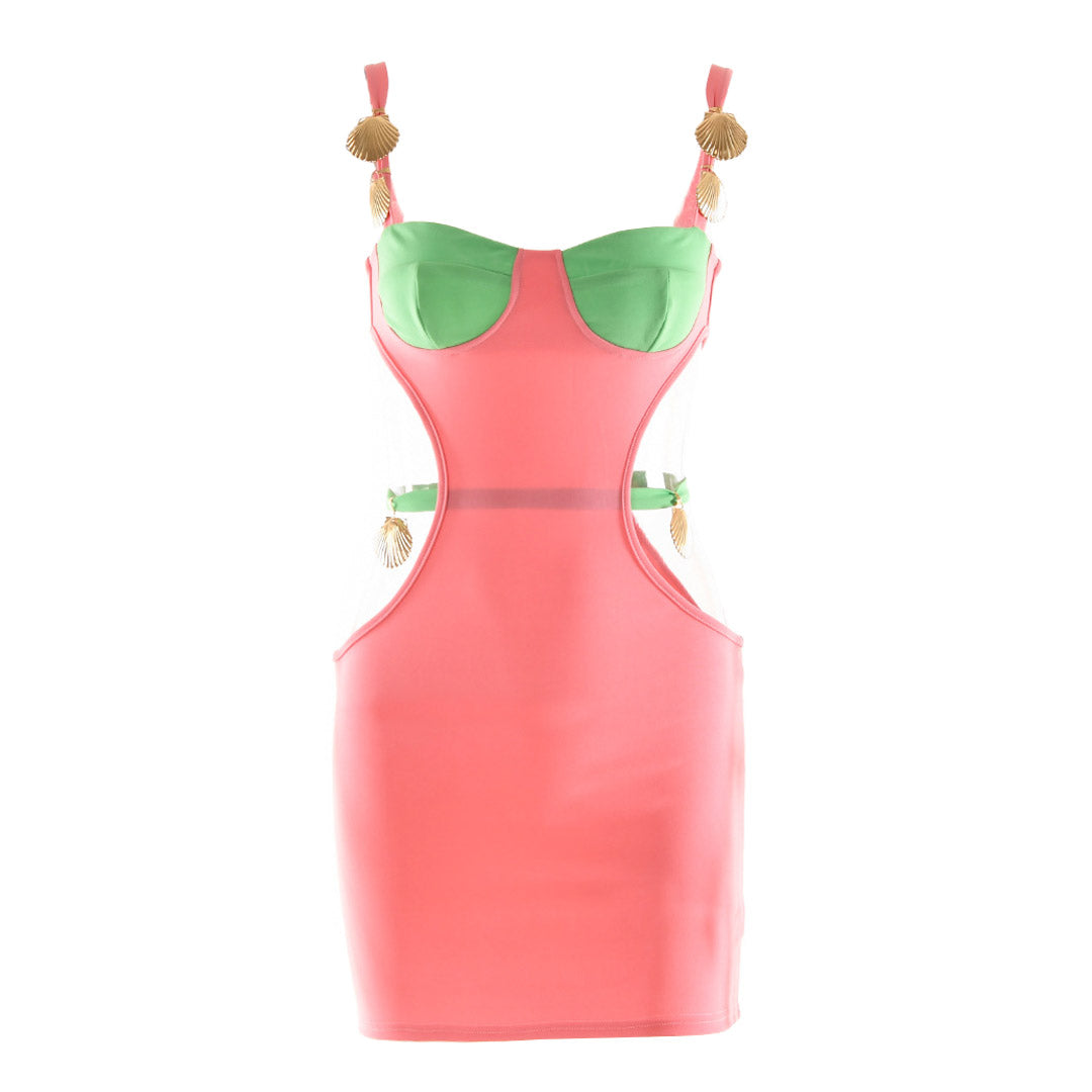 Color Shells Sleeveless Cutout Party Mini Dress - Pink